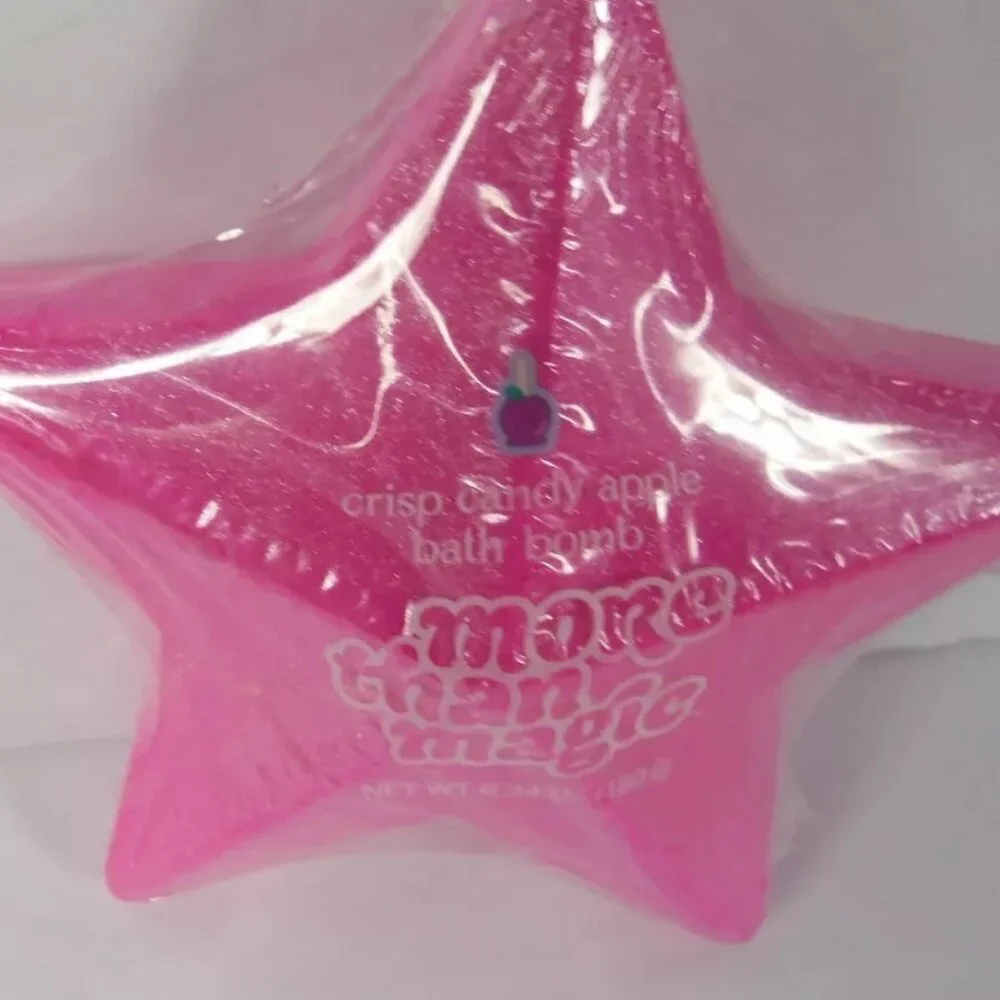 Bundle of 4 More Than Magic Star Shaped Pink Bath Bombs Crisp Candy Apple Scent